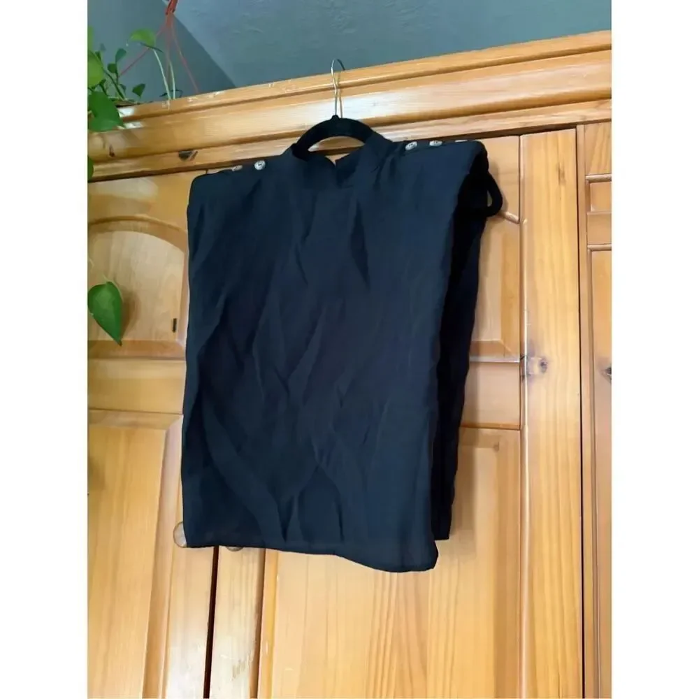 NWT Zara black, sleeveless mock-neck top with button details on the shoulders SZ